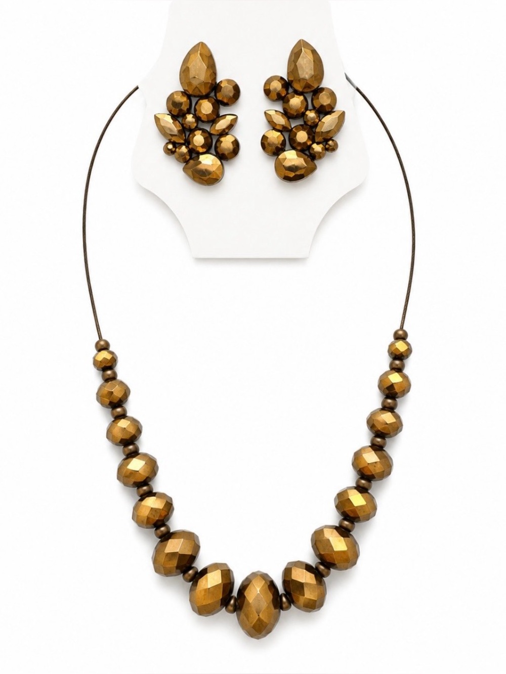 Bronze Ambition Gold Faceted Bead Necklace and Earrings Set